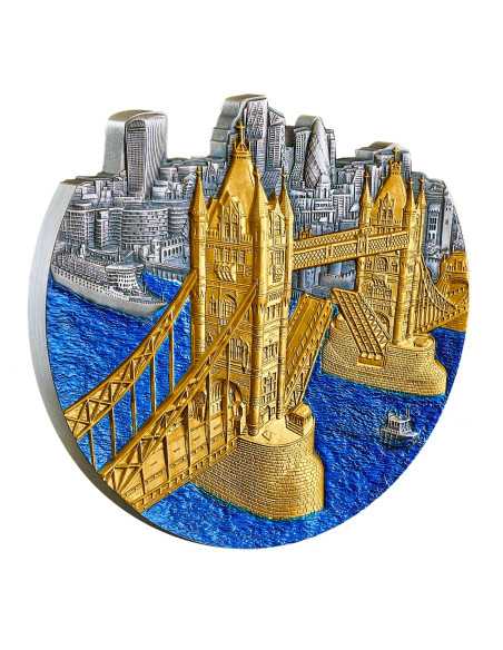 TOWER BRIDGE World Famous Bridges Shaped 5 Oz Silbermünze 5000 Francs Congo 2024 - Coins & More - Afrika