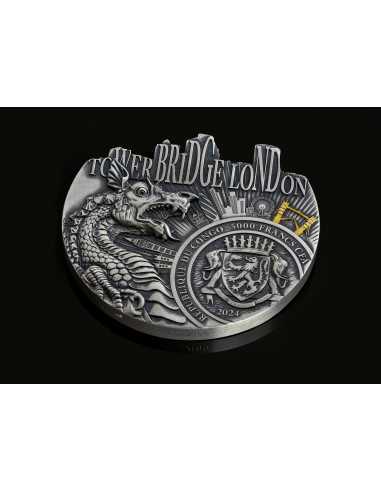 TOWER BRIDGE World Famous Bridges Shaped 5 Oz Silbermünze 5000 Francs Congo 2024 - Coins & More - Afrika