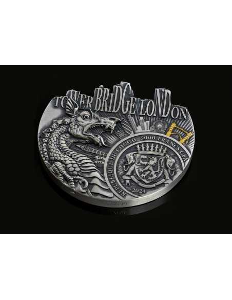 TOWER BRIDGE Ponts célèbres dans le monde entier Pièce de 5 oz en argent 5000 Francs Congo 2024 - Coins & More - Afrique