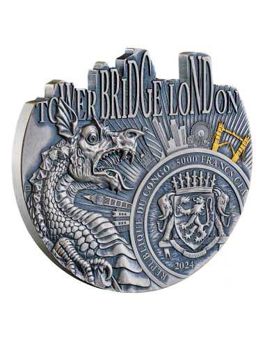 TOWER BRIDGE Ponts célèbres dans le monde entier Pièce de 5 oz en argent 5000 Francs Congo 2024 - Coins & More - Afrique