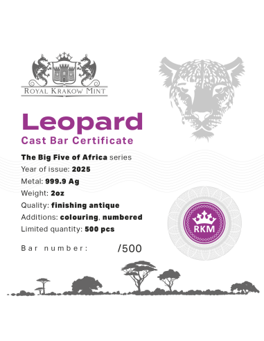 LEOPARD The Big Five of Africa 2 Oz Silber Premium Gussbarren - Coins & More - Silber
