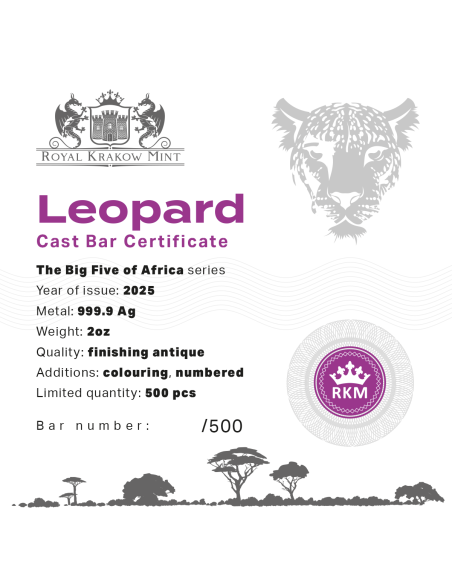 LEOPARD Los Cinco Grandes de África Lingote de Plata Fundida Premium de 2 Oz - Coins & More - Plata