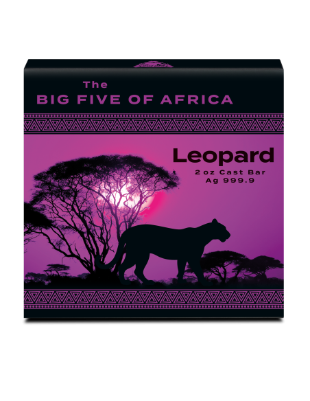 LEOPARD Los Cinco Grandes de África Lingote de Plata Fundida Premium de 2 Oz - Coins & More - Plata