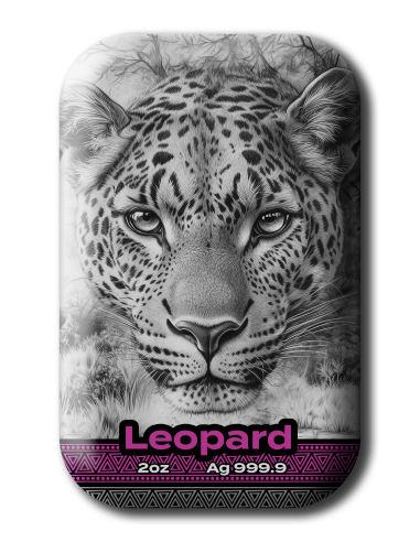 LEOPARD Los Cinco Grandes de África Lingote de Plata Fundida Premium de 2 Oz - Coins & More - Plata