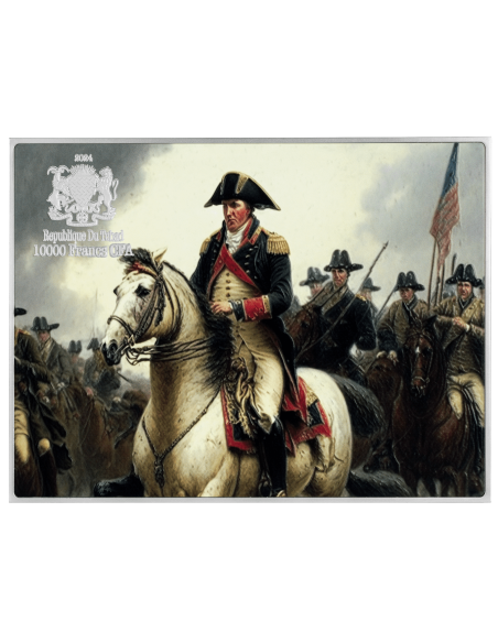 WASHINGTON CROSSING THE DELAWARE von Emanuel Leutze Farbige 2,5 Oz Silber & 120g Kupfermünze 10000 Francs Tschad 2024 - Coins...