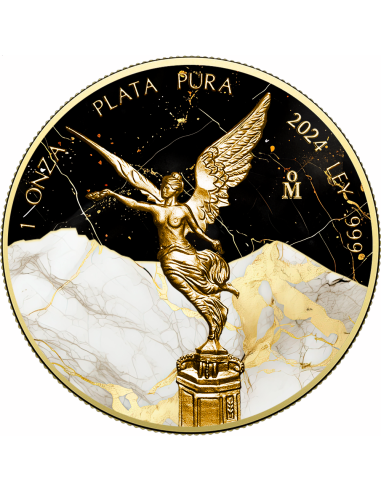 MARMOL NEGRO Y BLANCO DE ORO 1 Oz Moneda de Plata México 2024 - Coins & More - Usa