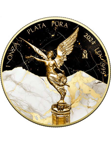 MARMOL NEGRO Y BLANCO DE ORO 1 Oz Moneda de Plata México 2024 - Coins & More - Usa