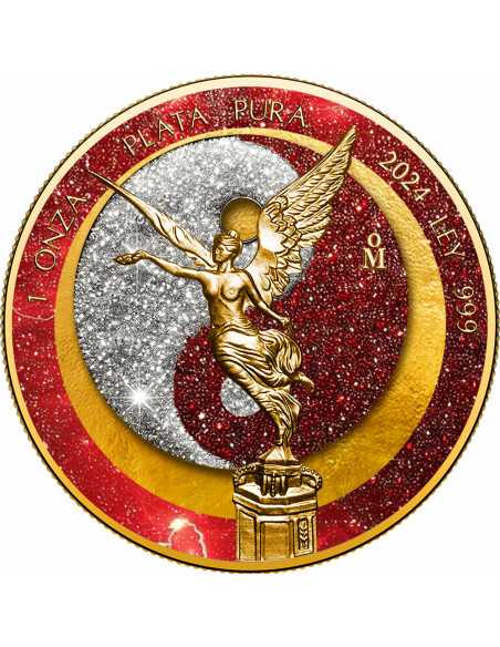 SOLE ROSSO E LUNA Yin Yang Polvere di Diamante 1 Oz Moneta d'Argento Messico 2024 - Coins & More - Messico