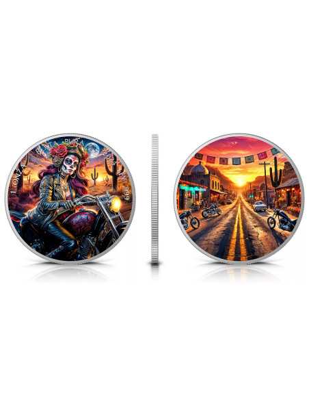 BIKER Dia De Los Muertos 1 Oz Silbermünze 1 Unze Mexiko 2024 - Coins & More - Mexiko
