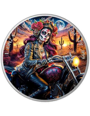 BIKER Dia De Los Muertos 1 Oz Silbermünze 1 Unze Mexiko 2024 - Coins & More - Mexiko