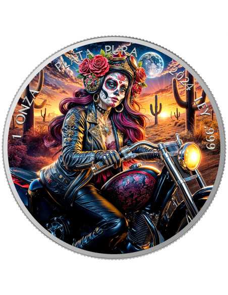 BIKER Dia De Los Muertos 1 Oz Silbermünze 1 Unze Mexiko 2024 - Coins & More - Mexiko