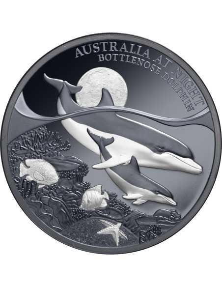 BOTTLENOSE DOLFIN Australien bei Nacht 1 Oz Silbermünze 1$ Niue 2025 - Coins & More - Niue