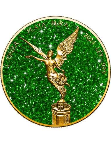 TOURMALINE VERTE Pierre précieuse Pièce 1 Oz Argent 1 Onza Libertad 2024 - Coins & More - Usa