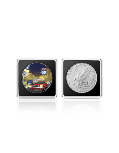 ROUTE 66 Amerikas berühmte Straßen 1 Oz Silbermünze 1$ USA 2025 - Coins & More - Usa