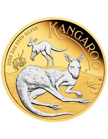 KANGAROO AUSTRALIANO Moneda de 2 Oz Plata Dorada 2$ Australia 2025 - Coins & More - Australia