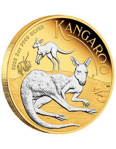 KANGAROO AUSTRALIANO Moneda de 2 Oz Plata Dorada 2$ Australia 2025 - Coins & More - Australia