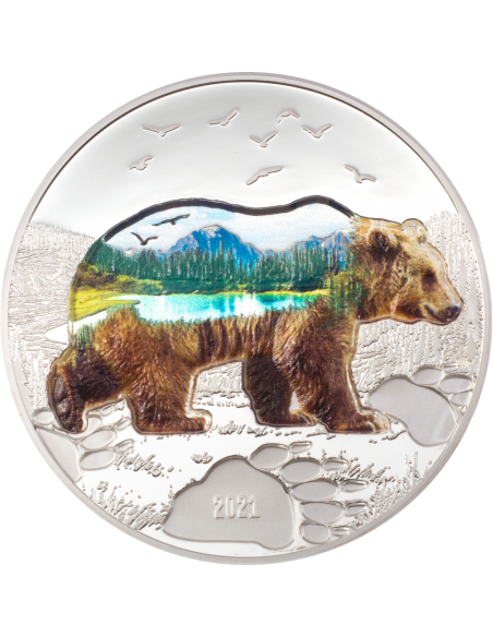 BEAR Into The Wild 2 Oz Silver Coin 1000 Togrog Mongolia 2021 - Coins & More - Natur und Tiere