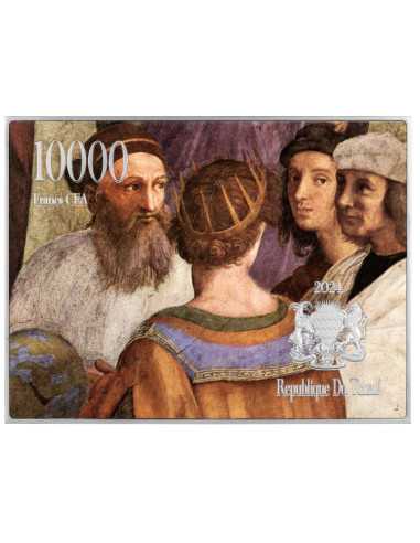 DIE SCHULE VON ATHEN von Raphael Farbige 2,5 Oz Silber & 120g Kupfermünze 10000 Francs Tschad 2024 - Coins & More - Tschad