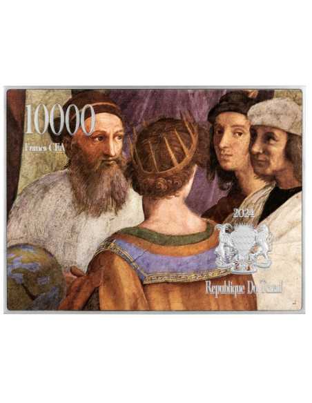 THE SCHOOL OF ATHENS By Raphael Colored 2.5 Oz Silver & 120g Copper Coin 10000 Francs Chad 2024 - Coins & More - Chad