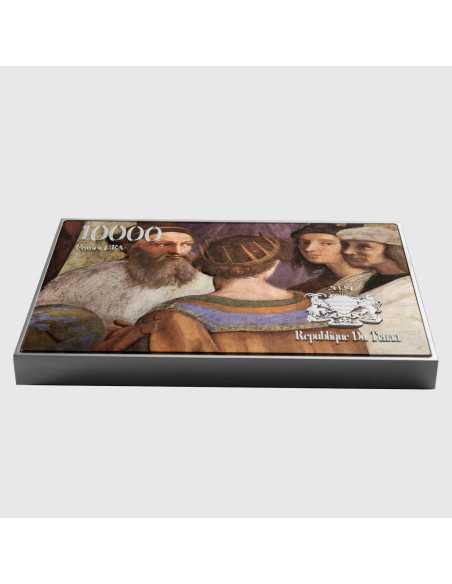 DIE SCHULE VON ATHEN von Raphael Farbige 2,5 Oz Silber & 120g Kupfermünze 10000 Francs Tschad 2024 - Coins & More - Tschad