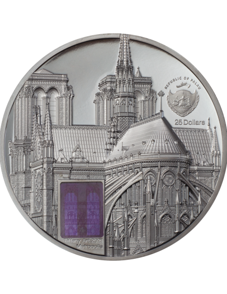 NOTRE DAME DE PARIS Tiffany Art 5 Oz Silver Coin 25$ Palau 2021 - Coins & More - Palau