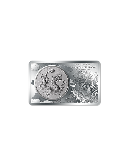 MONETA D'ARGENTO CINESE DRAGONE IN BARRE 2 Oz + 1 Oz Set Moneta 10 Yuan Cina 2025 - Coins & More - Messico