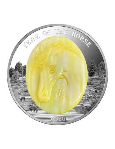 JAHR DES PFERDES Perlmutt Lunar Chinesisch 5 Oz Silbermünze 25$ Salomon Inseln 2026 - Coins & More - Salomonen