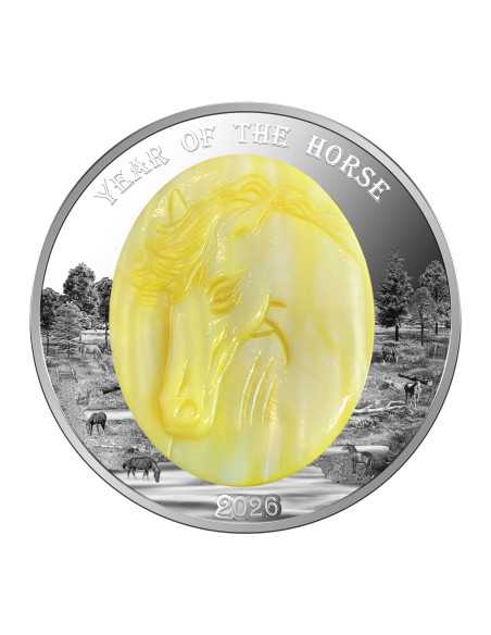 ANNO DEL CAVALLO Madreperla Lunare Cinese Moneta d'Argento da 5 Oz 25$ Isole Salomone 2026 - Coins & More - Isole Salomone