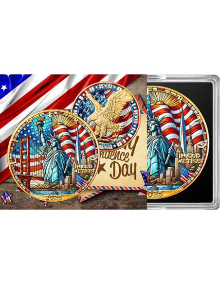 HAPPY INDEPENDENCE DAY 4 luglio Edizione in vetro colorato Moneta d'argento da 1 Oz 1$ USA 2024 - Coins & More - Usa