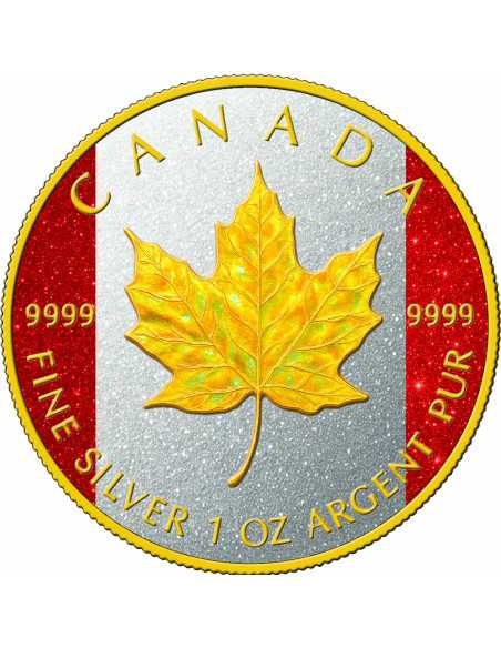 HOLO ORO MAPLE LEAF DIAMOND FLAG 1 Oz Silver Coin 5$ Canada 2025 - Coins & More - Canada