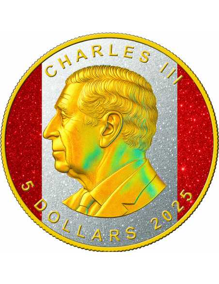 HOLO ORO MAPLE LEAF DIAMOND FLAG 1 Oz Silver Coin 5$ Canada 2025 - Coins & More - Canada