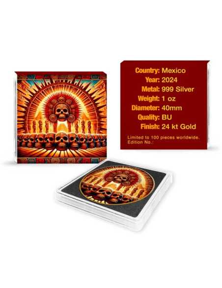 TZOMPANTLI Moneta d'argento dorata da 1 Oz Messico 2024 - Coins & More - Messico