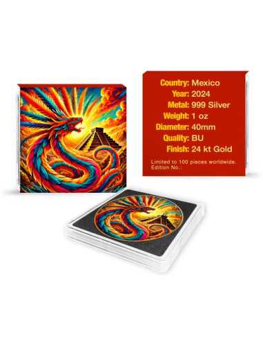 QUETZALCOATL Pièce 1 Oz Argent Or Doré Mexique 2024 - Coins & More - Mexique