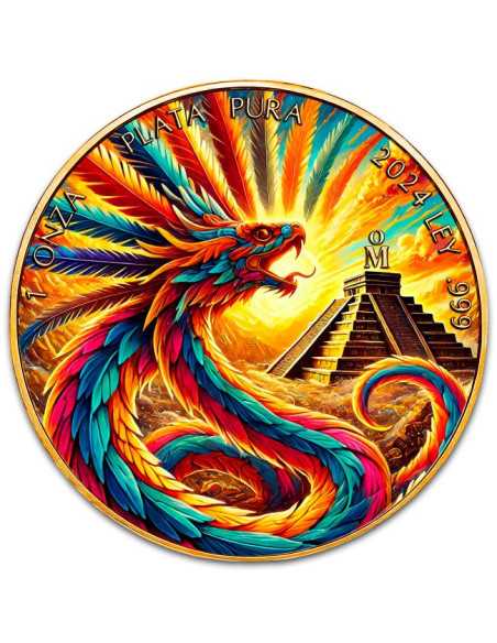 QUETZALCOATL Pièce 1 Oz Argent Or Doré Mexique 2024 - Coins & More - Mexique