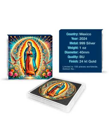 LADY OF GUADALUPE Gold vergoldet 1 Oz Silbermünze Mexiko 2024 - Coins & More - Mexiko