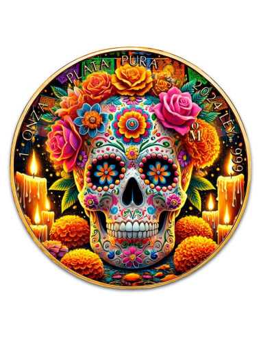 DIA DE LOS MUERTOS Gold Gilded 1 Oz Silver coin 1 Onza Mexico 2024 - Coins & More - Mexico