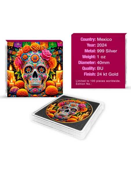 DIA DE LOS MUERTOS Pièce en argent doré de 1 Oz 1 Onza Mexique 2024 - Coins & More - Mexique