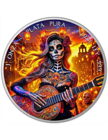 MORNING Dia De Los Muertos Guitarist Collection 1 Oz Silver coin 1 Onza Mexico 2024 - Coins & More - Mexique
