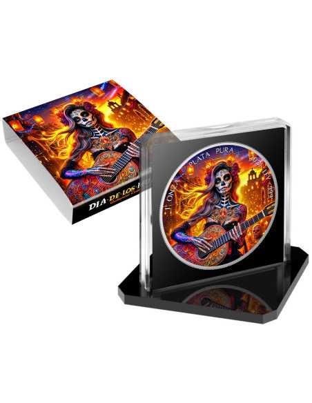 MORNING Dia De Los Muertos Guitarist Collection 1 Oz Silver coin 1 Onza Mexico 2024 - Coins & More - Mexique