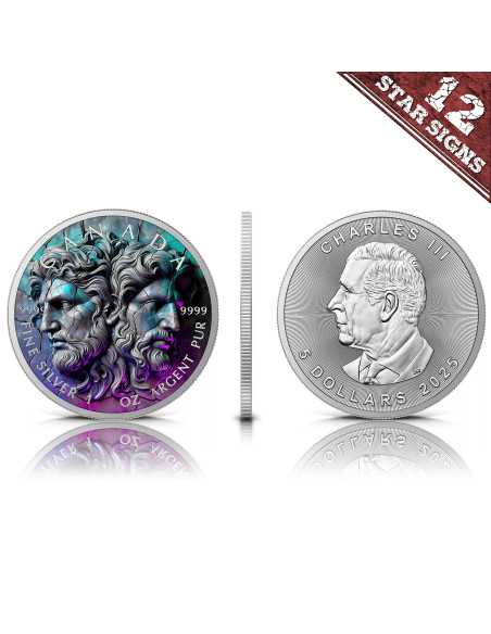 GEMINI Pietra dello Zodiaco 1 Oz Moneta d'Argento 5$ Canada 2025 - Coins & More - Canada