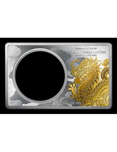 GOLD PLATED CHINESE SILVER DRAGON COIN IN A BAR 2 Oz + 1 Oz Set Coin 10 Yuan China 2025 - Coins & More - Mexico