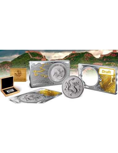 GOLD PLATED CHINESE SILVER DRAGON COIN IN A BAR 2 Oz + 1 Oz Set Coin 10 Yuan China 2025 - Coins & More - Mexico
