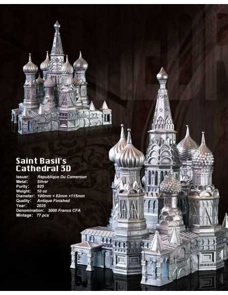 CATHEDRALE DE SAINT-BASIL Pièce de monnaie en argent 10 Oz 3D 3000 Francs Cameroun 2025 - Coins & More - Cameroun