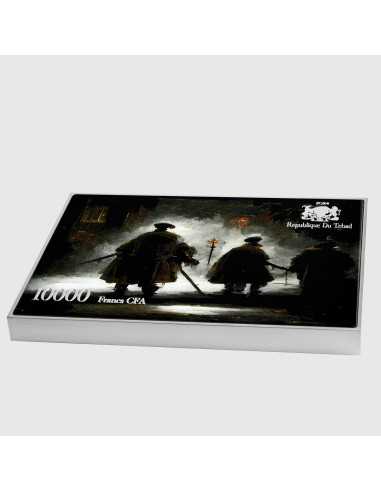 THE NIGHT WATCH von Rembrandt Farbige 2,5 Oz Silber & 120g Kupfermünze 10000 Francs Chad 2024 - Coins & More - Tschad