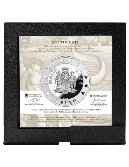 VENUS ET CUPIDES NAGEANT SUR DES DAUPHINS Maiolica 1 Oz Silver Coin 5€ Euro Malta 2025 - Coins & More - Europe