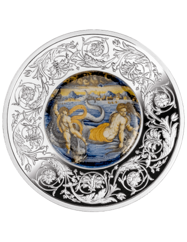 VENUS UND KUPIDE SCHWIMMEN AUF DOLPHINEN Maiolica 1 Oz Silbermünze 5€ Euro Malta 2025 - Coins & More - Europa