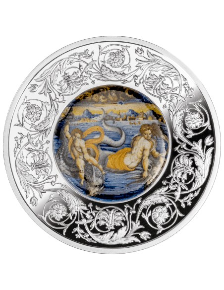 VENUS Y CUPIDO NADANDO SOBRE DELFINES Maiolica 1 Oz Moneda de Plata 5€ Euro Malta 2025 - Coins & More - Europa