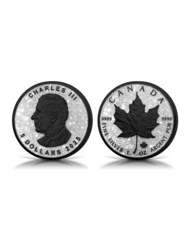 BLACK RUTHENIUM MAPLE LEAF Diamond Dust 1 Oz Silver Coin 5$ Canada 2025 - Coins & More - Kanada