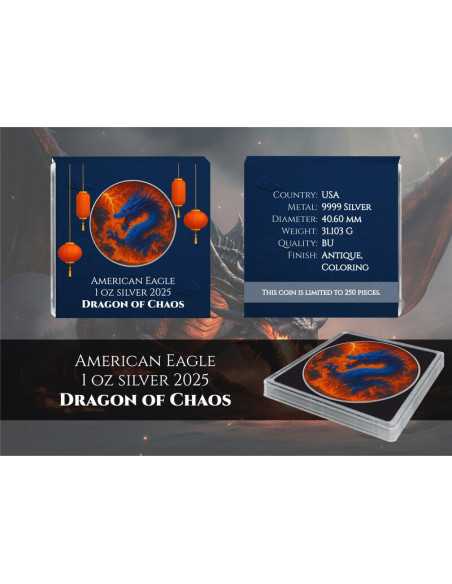 DRAGON OF CHAOS American Eagle 1 Oz Silver Coin 1$ USA 20254 - Coins & More - Usa