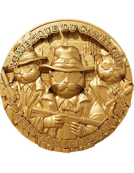 GOLD GILDED MEOW MAFIA 2 Oz Silver 11.5 Oz Copper Coin 2000 Francs Cameroon 2025 - Coins & More - Camerun